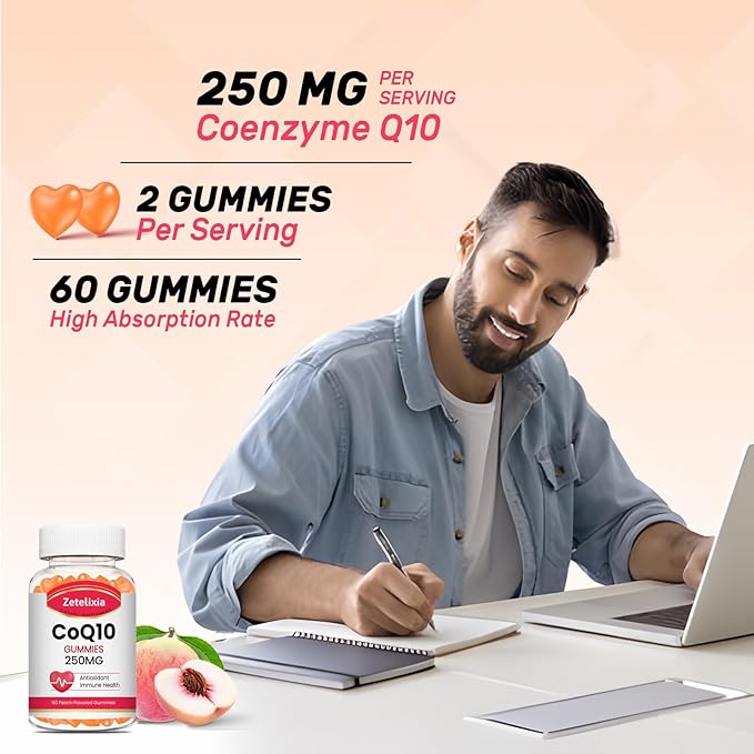 2 Pack CoQ10 Gummies 5X Better Absorption Coenzyme Q10 for Cellular Energy and Antioxidant Support 120 Peach Gummies