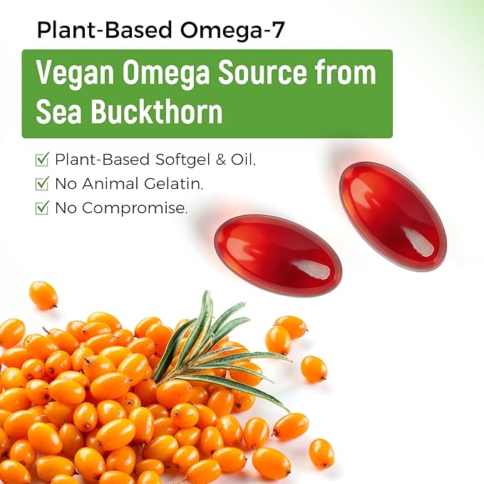 Organic Omega 7 Sea Buckthorn Oil Capsules - Omega 7 3-6-9 Supplements for Skin Eye Hair &amp Nail Health Hydration &amp Wellness SupportUSDA-Certified 30 Softgels Travel-Friendly