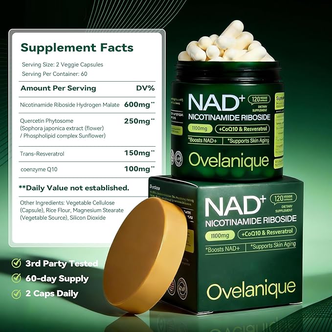 NAD Supplement with Nicotinamide Riboside &amp Resveratrol |NMNH Supplement Alternative| NAD+ Complex with Quercetin Phytosome &amp CoQ10 | Liposomal Delivery120 Capsules(Packaging May Vary)