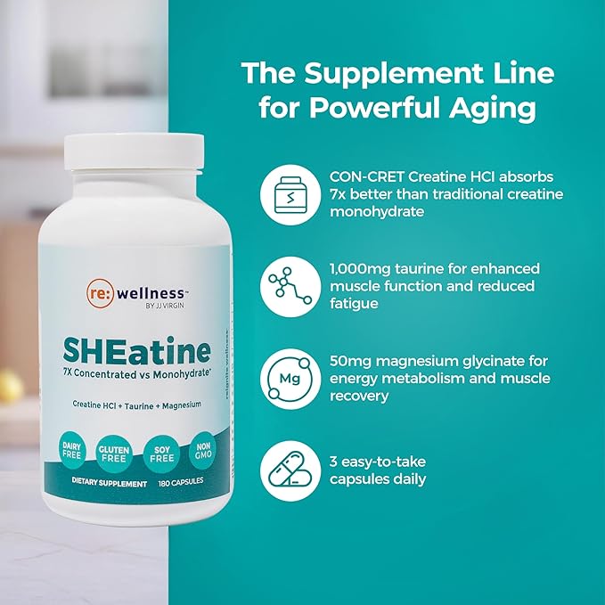 Reignite Wellness by JJ Virgin | SHEatine | Creatine HCL Taurine &amp Magnesium Glycinate | 180 Capsules