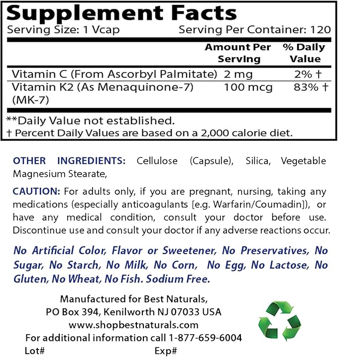 Best Naturals MK-7 Vitamin K2 100 mcg &amp Quercetin with Bromelain 800 mg