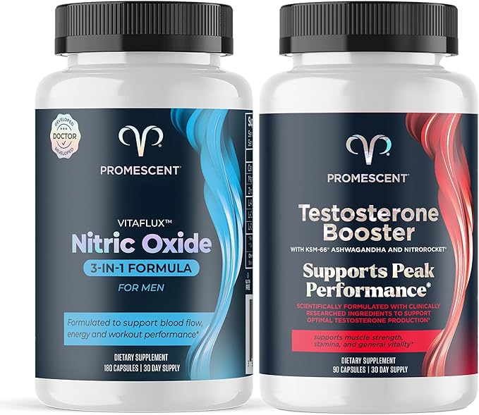 Promescent VitaFLUX Nitric Oxide Supplement L Arginine l Quality Citrulline Supplements for Men + Testosterone Booster for Men Supplement w/Tongkat Ali (LongJack) KSM-66 Ashwagandha