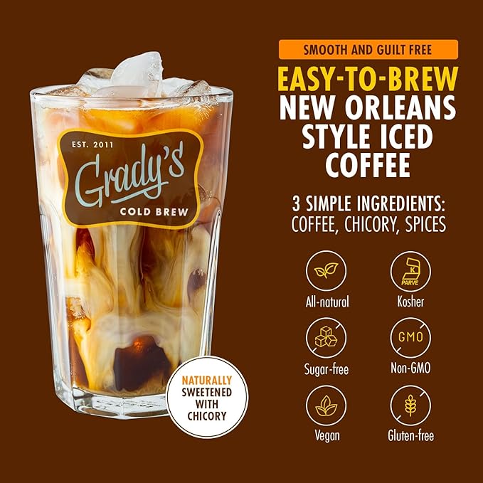GRADY’S COLD BREW New Orleans Style - DECAF | 100% Arabica Ground Coffee &amp Chicory Pouches 12 Bundles of 4 Easy-to-Brew Bean Bags Makes 144 drinks
