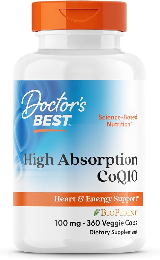 Doctor's Best High Absorption CoQ10 with BioPerine Supplement - Coenzyme Q10 Caps for Heart Health &amp Antioxidant Support Naturally Fermented CoQ10 - 360 Veg Capsules