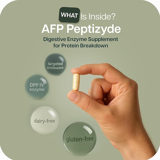 Houston Enzymes AFP Peptizyde - Digestive Enzyme Combination for Protein Casein &amp Gluten Proteins - Digestive Enzymes for Women and Men (90 Capsules)