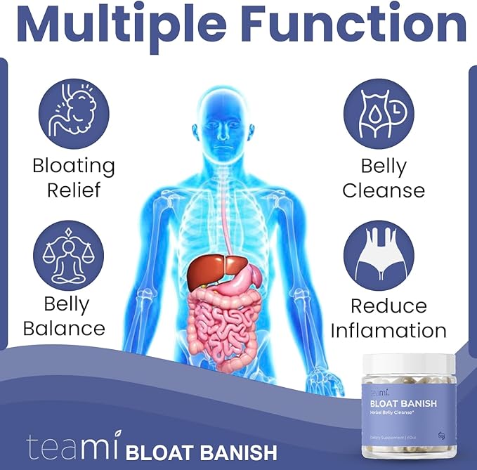 Teami Bloat Banish Fast Gas and Bloating Relief for Women - Debloat Pills to Support Digestion Ensuring Regularity &amp Constipation Relief - Natural Herbal Belly Cleanse with Digestive Enzymes