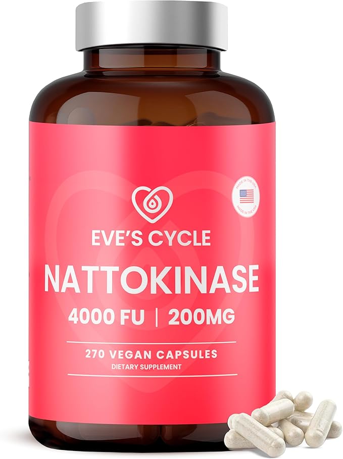Eve's Cycle Nattokinase Supplement 4000 FU - 270 Vegan Natto Capsules - Premium Japanese Enzyme Natural Blood Thinner Organic No Stearates Non-GMO Made in USA