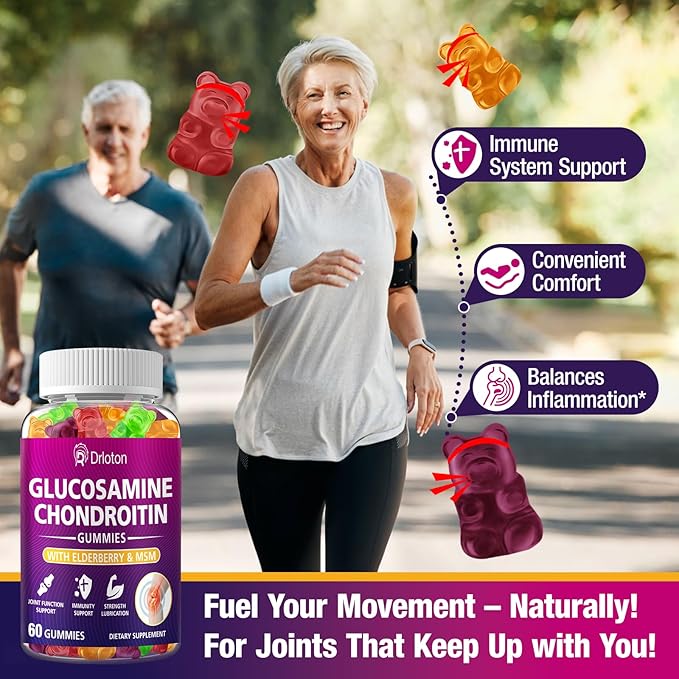 2-Pack 3000mg Glucosamine Chondroitin Gummies with MSM &amp Elderberry Joint Supplements for Women Men Extra Strength Joint Нealth Flеxibility Αntioxidant Immunе Support Supplement Gummy 120Gum