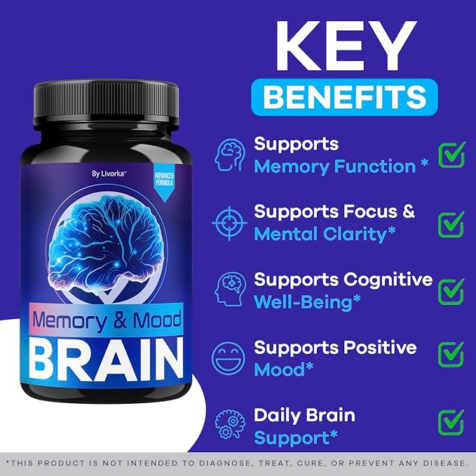 (2 Pack) Memory Mood and Brain Capsules - Official Daily Support Brain Health Supplement Pills Advanced Formula Memory &amp Mood Brain &amp Memory Focus Reviews 120 Capsules for 2 Months