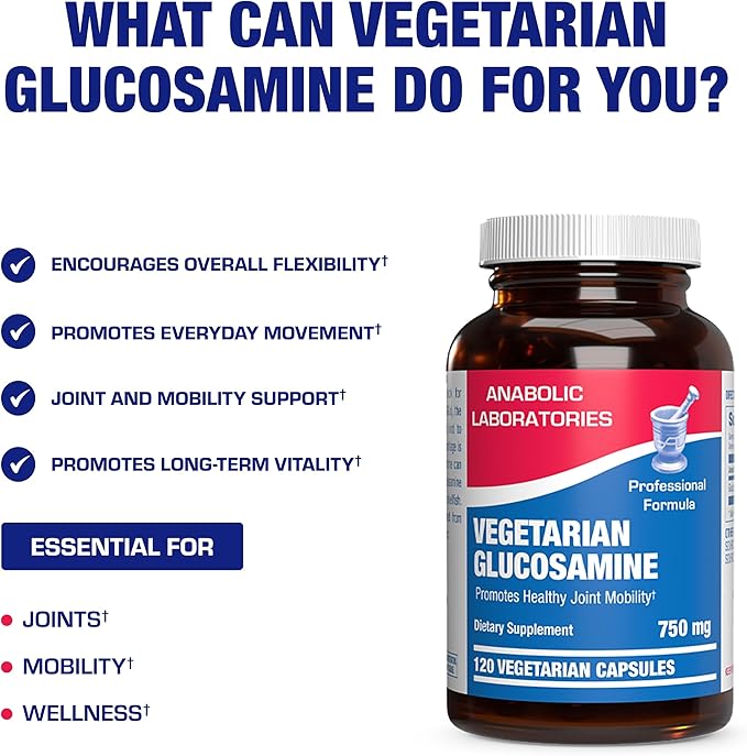 Vegan Glucosamine Joint Health Supplement - Soft Tissue Cartilage Tendon and Ligament Supplement for Enhanced Mobility Comfort &amp Flexibility - Non-GMO Shellfish Free &amp Made in The USA - 120 Se