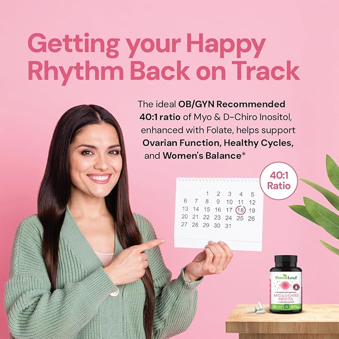 Myo-Inositol &amp D-Chiro Inositol Supplement for Women's Health | Fertility Supplements Women | Inositol 40:1 Ratio Support Ovarian Function &amp Healthy Hormone Balance Women | 2050mg | 120 Powder