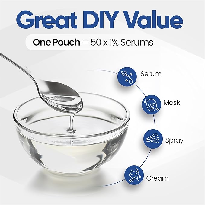 Pure Hyaluronic Acid Powder for Skin &amp Face - Cosmetic Grade Low Molecular Weight DIY Serums for Deep Penetration and Organic Skin &amp Body Hydration Acido Hialuronico en Polvo Includes Scoo