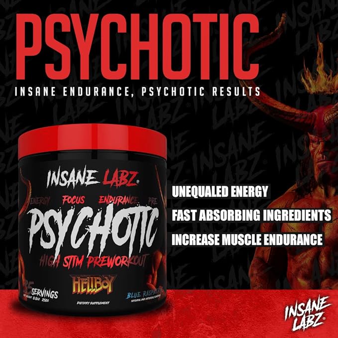 Insane Labz Hellboy Bundle Psychotic Hellboy Pre Workout and Insane Amino BCAA Increase Muscle Mass Strength Focus and Recovery Time Lemonade