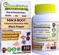 Peruvian Maca Root Capsules 150 ct. Powerful Maca Blend of Yellow Red &amp Black Maca Root with Black Pepper. All Natural NonGMO Vegan No Stearate No Rice Powder No Silica No Filler