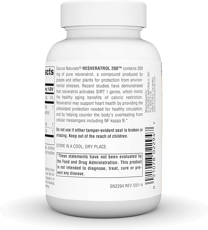 Source Naturals Resveratrol 200 for Healthy Aging* 200 mg - 120 Tablets