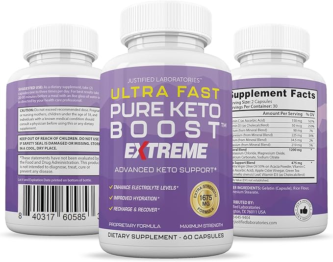 (2 Pack) Ultra Fast Pure Keto Boost Extreme Keto Pills 1675MG New &amp Improved Formula Contains Apple Cider Vinegar Extra Virgin Olive Oil Powder Green Tea Leaf 120 Capsules