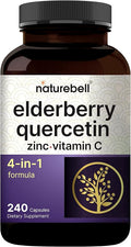 NatureBell Elderberry Quercetin 4-in-1 with Vitamin C &amp Zinc 240 Capsules | Traditional Herbal Supplement | 500mg Sambucus Nigra 500mg Quercetin 250mg Vitamin C 50mg Zinc Picolinate per Servin