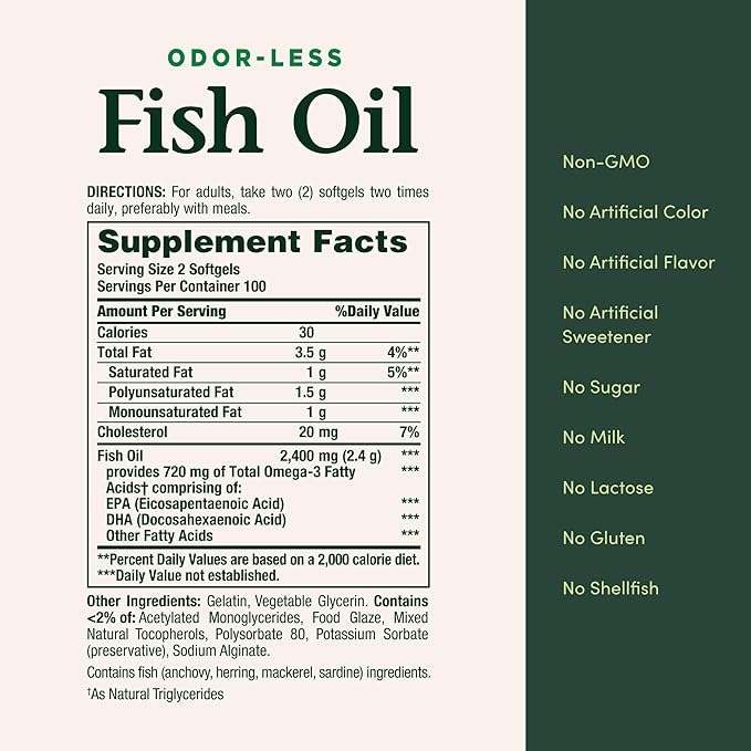 Nature's Bounty Fish Oil Dietary Supplement with 360mg Omega-3 Supports Heart Health 1200mg 200 Softgels (Pack of 2)