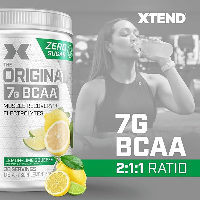 Xtend Original BCAA Powder 7g BCAAs and 2.5g L-Glutamine for Muscle Recovery Hydration and Lean Muscle Sugar Free Intra and Post Workout Drink with Electrolytes Lemon Lime Squeeze 30 Servings
