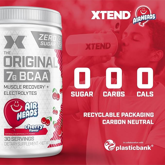 Xtend Original BCAA Powder Airheads Candy Flavor7g BCAA and 2.5g L-GlutamineSugar Free Post Workout Muscle Recovery Drink with Amino Acids for Men &amp Women30 Servings(Pack of 2)