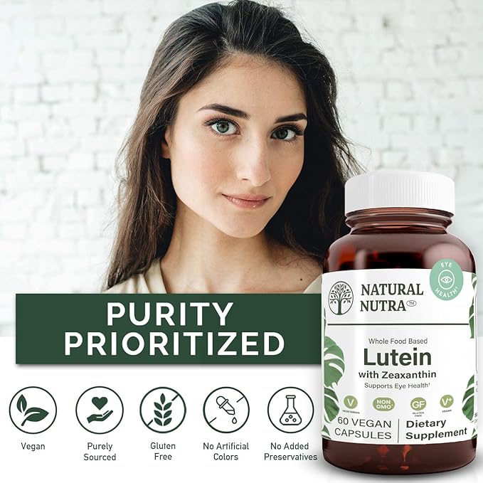 Natural Nutra Lutein and Zeaxanthin Supplement Helps to Maintain Vision Health &amp Eye Health Protects Cell in Eyes Gluten Free Enhanced Level of Zeaxanthin &amp Isomers Soy Free 20mg - 60 Ca