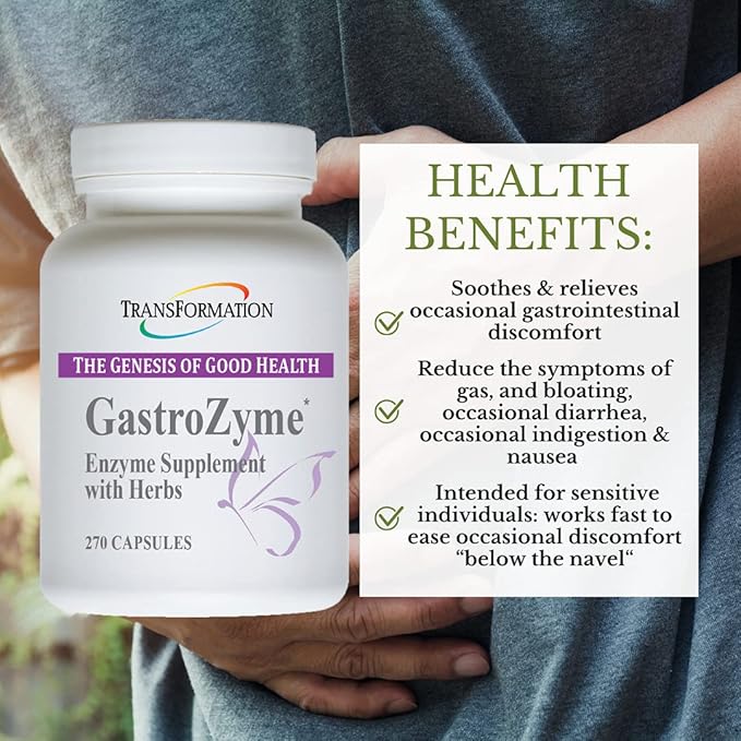 TRANSFORMATION THE GENESIS OF GOOD HEALTH - GastroZyme Supplement Uniquely Formulated with Enzymes &amp Papaya Leaf rhodiola rosea Herbs Soothes &amp relieves Gastrointestinal discomfort 270 Cap