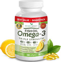 Triple Strength Omega 3 Fish Oil Supplements 2400mg | 180 Capsules Burpless High Potency Lemon Flavor High EPA DHA for Men &amp Women Ultra Pure Softgels | Joint Support Eyes Heart Brain Health P