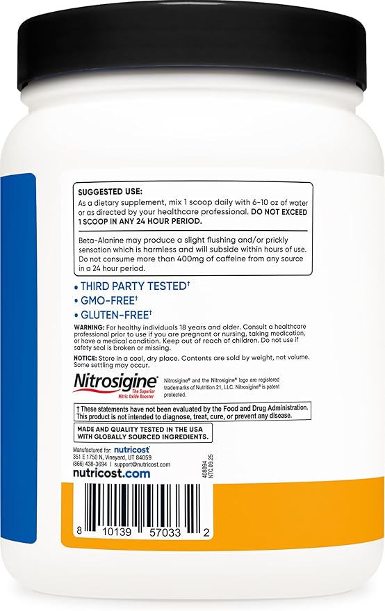 Nutricost Pre-Workout Complex Powder (60 Servings Peach Mango) - Pre-Workout Supplement with Beta-Alanine Taurine &amp Amino Acids
