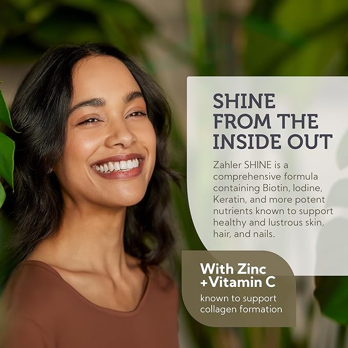 Zahler Shine Hair Skin and Nails Vitamins for Women &amp Men - Multivitamin for Hair Growth Stronger Nails and Skin Health - Kosher Supplement with Biotin Keratin &amp Hyaluronic Acid (60 Capsules