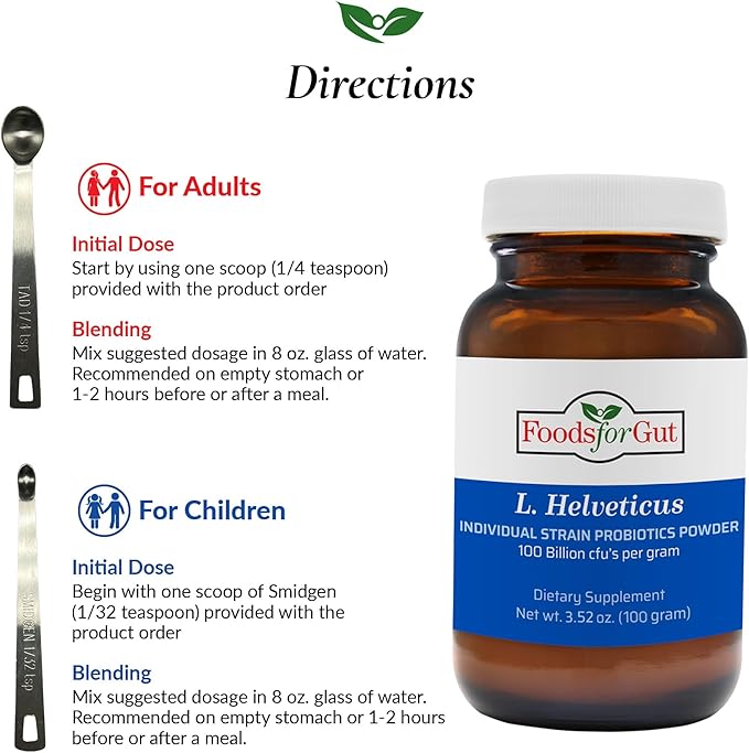 Foods For Gut Lactobacillus Helveticus Probiotic Powder 100 Billion cfu's | No Additives | Direct from Manufacturer | No Third-Party Storage | Immune Support | L. Helveticus | 100 Gram (3.52 Oz)