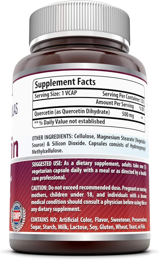 Amazing Formulas Quercetin 500mg 120 Veggie Capsules Supplement - Non-GMO - Gluten Free - Supports Overall Health &amp Well Being