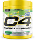 C4 Energy + Aminos Powder Jolly Rancher Green Apple 5g BCAAs &amp EAAs for Muscle Recovery 3 Electrolytes for Hydration 100mg Natural Caffeine Pre Workout Zero Sugar 30 Servings