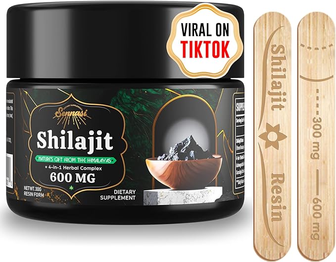 600 MG Shilajit Resin - Shilajit Supplement with Fulvic Acid &amp 85+ Trace Minerals for Energy Immunity Brain Power 30 Grams