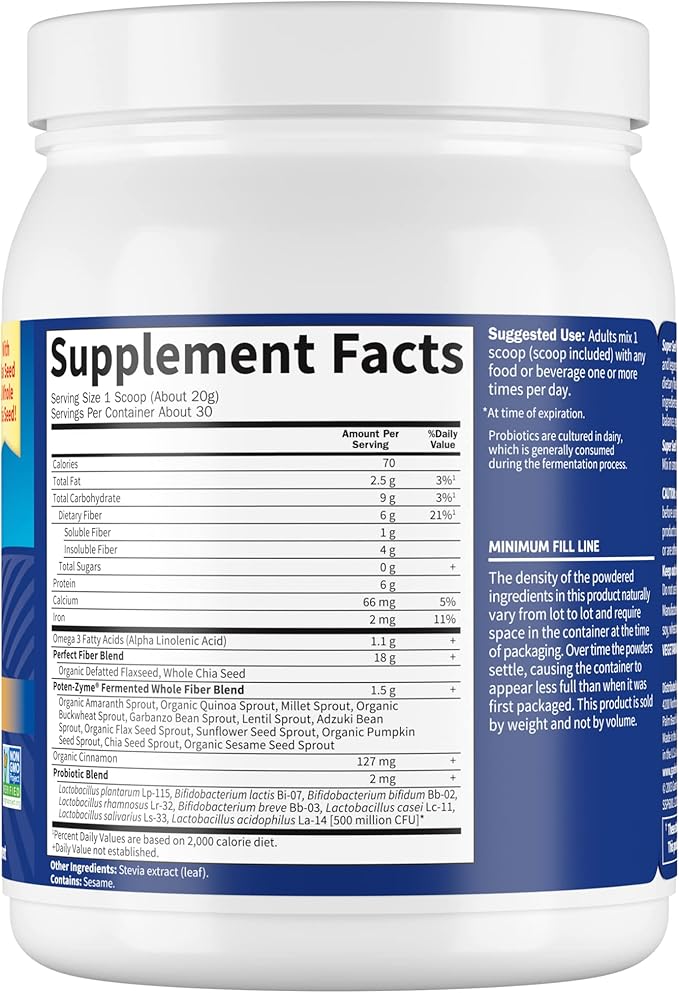 Garden of Life Super Seed - Vegetarian Whole Food Fiber Supplement with Protein and Omega 3 5oz (600g) Powder