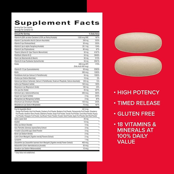 GNC Mega Men Multivitamin Caplets Clinically Proven to Feel Better Immune Support Energy Support Antioxidants B Vitamins Vitamin D-3 Timed Release 180 count 90 day supply
