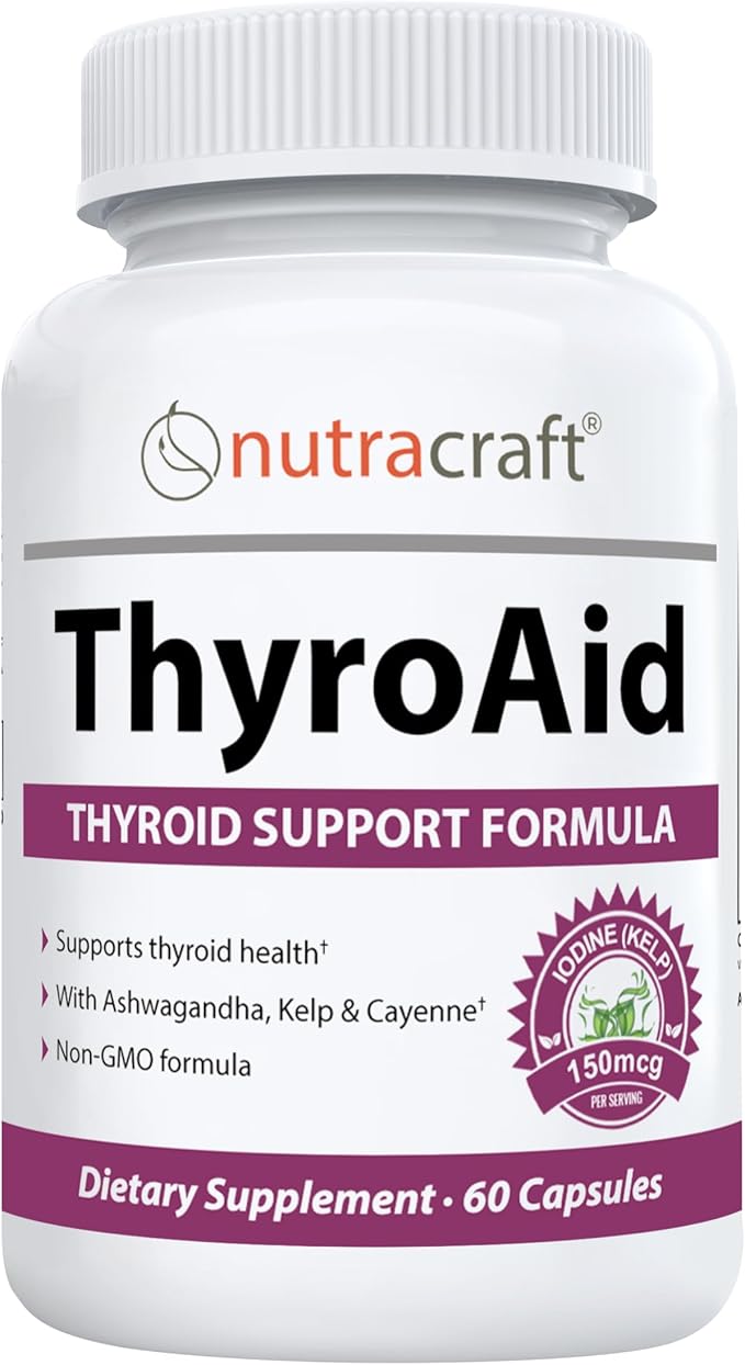 ThyroAid #1 Thyroid Support Supplement | Natural Herbal Thyroid Formula with Iodine (Kelp) Ashwagandha L-Tyrosine &amp More | Support Thyroid Health &amp Energy Levels | 60 Capsules