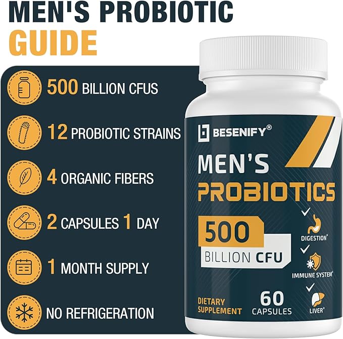 Probiotics for Men 500 Billion CFUs &amp 12 Strains Men's Probiotic with Turmeric Cranberry Goji - Probiotics for Digestive Health Immune Stomach Bloating &amp Gut Health for Men 120 Pro Bio