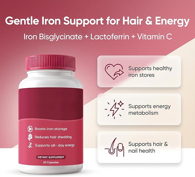 Ferrin Supplement - Daily Iron Support Capsules with Iron Bisglycinate Lactoferrin Vitamin C B12 and Gentle Absorption (1)