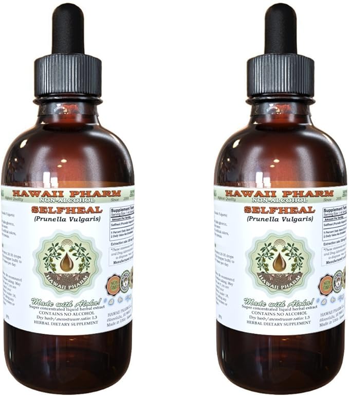 Hawaii Pharm Selfheal Alcohol-Free Liquid Extract Professional Grade Small Batch Crafted Selfheal (Prunella Vulgaris) Dried Herb Glycerite Natural Herbal Supplement 2x4 fl.oz