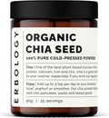 Erbology Organic Chia Powder 3.2 oz - Cold-Pressed from 100% Chia Seeds - Rich in Fibre Protein and Minerals - Raw Vegan and Gluten-Free - Non-GMO - Recyclable Glass Jar