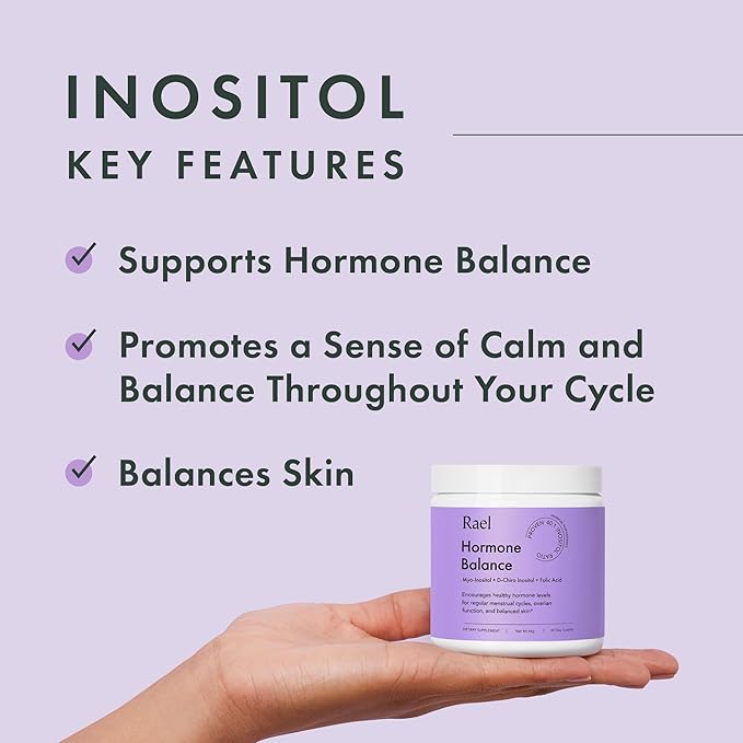 Rael Hormone Balance for Women Inositol Powder Supplement - Vitamin B8 40:1 Proven Ratio Folic Acid for Ovarian Function (30 Servings)