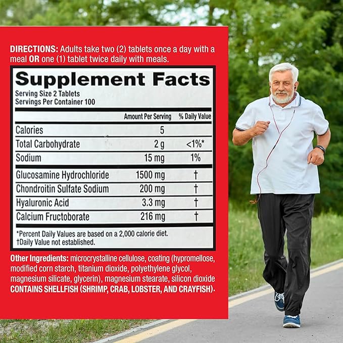 Move Free Advanced Glucosamine Chondroitin + Calcium Fructoborate Joint Support Supplement Supports Mobility Comfort Strength Flexibility &amp Lubrication - 200 Tablets (100 Servings)*