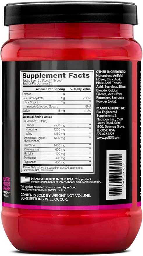 BSN Amino X EAAs Muscle Recovery &amp Endurance 10g Essential Amino Acids 5g BCAAs Zero Sugar Caffeine Free Watermelon Splash 13.2oz 25 Servings