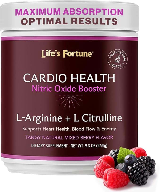 Life's Fortune 5000mg L- Arginine Supplement Powder &amp 1000mg L-Citrulline High Potency Nitric Oxide Health Booster Endurance Workout Performance Natural Mixed Berry Flavor (20 Servings)