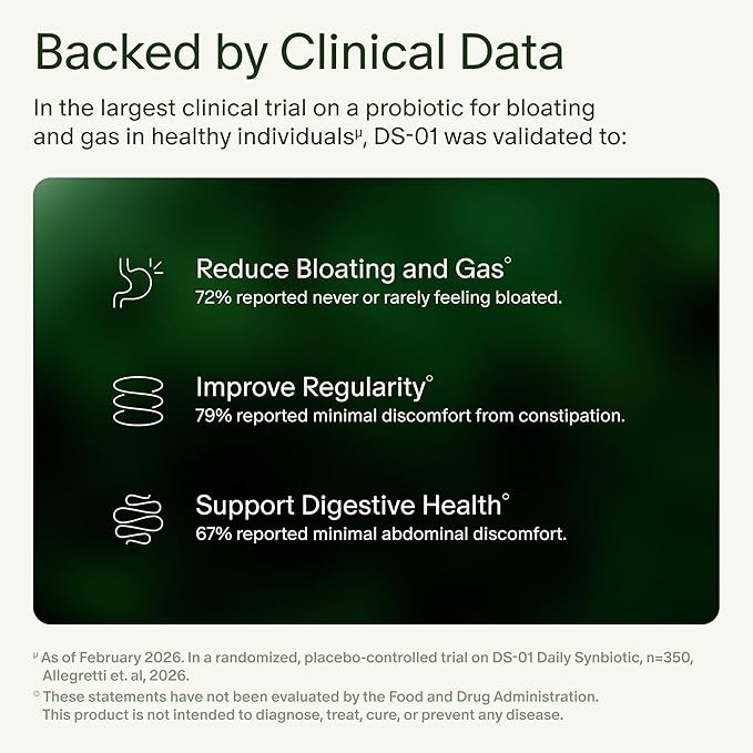 Seed DS-01 Daily Synbiotic - Prebiotic and Probiotic for Women &amp Men - Digestive Health Gut Health Immune Support Bloating &amp Constipation Relief - Vegan &amp Shelf-Stable - 60-Day Refill (