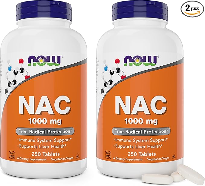 NOW Foods NAC 1000 mg 250 Tablets (Pack of 2) N-Acetyl-Cysteine Supplement 1000mg (1 gram) per Tablet - Vegetarian Non-GMO