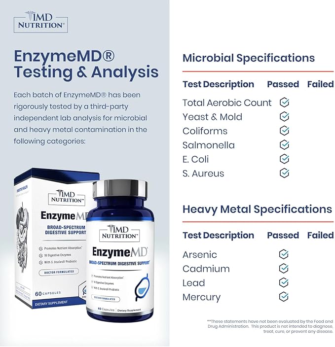 1MD Nutrition EnzymeMD - Digestive Enzymes Supplement - Doctor Formulated | 18 Plant-Based Enzymes - Gas &amp Bloating Support | 60 Capsules