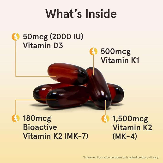 Jarrow Formulas K-Right - Vitamin K-Complex (K1 MK-4 MK-7 D3) - 60 Servings (Softgels) - Dietary Supplement for Bone &amp Cardiovascular Health Support - Vitamin K2 MK-7 - Gluten Free