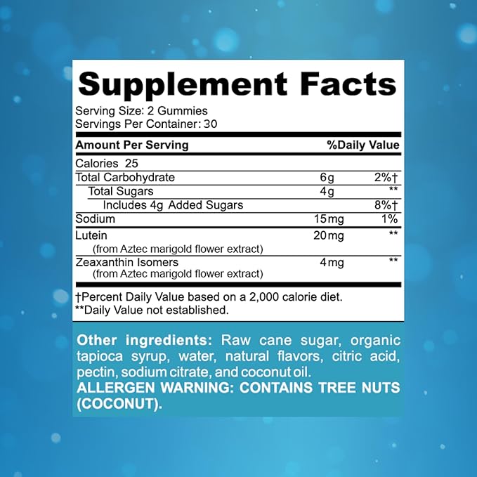 Focus Blue Light Supplement | Lutein and Zeaxanthin Supplement for Eye Health and Blue Light Protection | 60 Count Mango Flavored Gummy 30 Day Supply