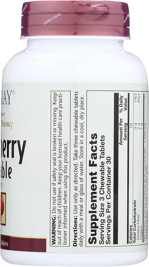 SOLARAY Guaranteed Potency Tart Cherry Fruit Extract Chewable Cherry (Btl-Plastic) 500mg | 90ct